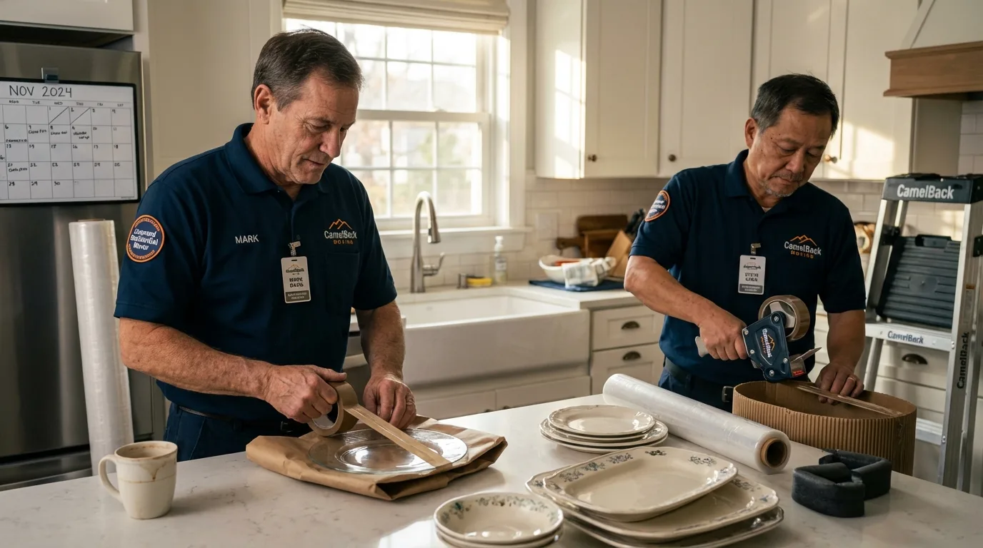 Professional crew packing kitchen dishware in Morrisonville, NY